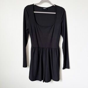 NWT Cider Long Sleeve Scoop Neck Black Ribbed Romper Womens Large Stretch Pocket